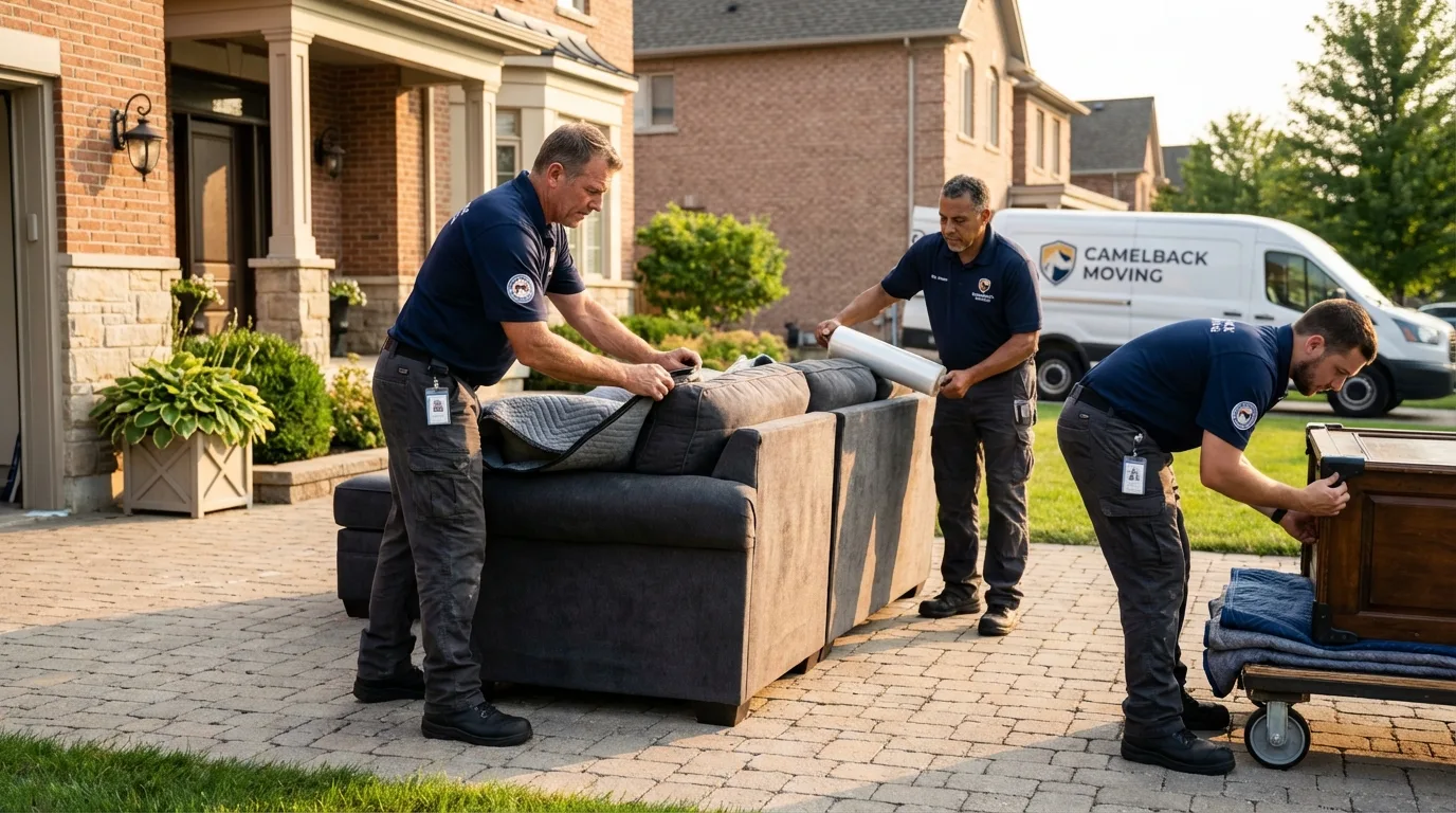 Large estate moving crew wrapping furniture in Plymouth, ME
